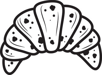 Black and white line art illustration of a speckled crescentshaped croissant pastry.