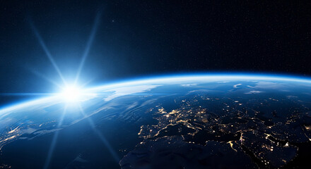 blue sunrise, view of earth from space