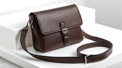 Stylish dark brown leather messenger bag with adjustable strap and buckle closure