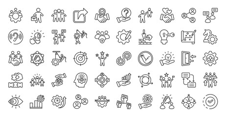 Collaboration icon set collection in outline style. icon pack contains team, work, together, share, trust, help, support, respect, connect, communicate © Iconjam