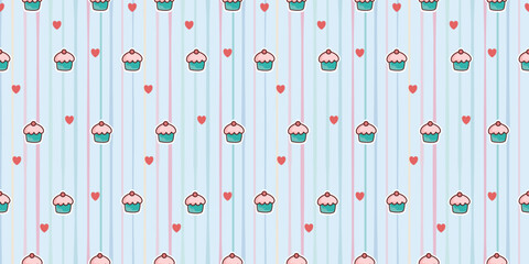 Seamless heart and star pattern with red and white striped decorative design