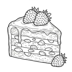 Piece of cake with strawberries perfect for bakery menu decoration