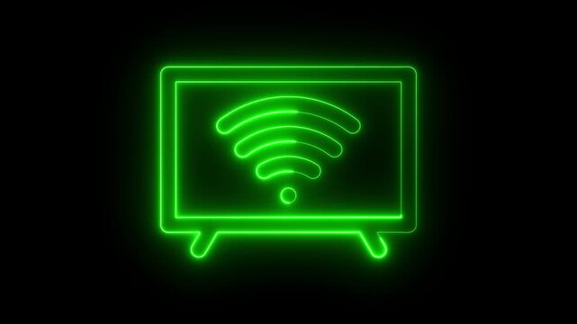 tv icon animation glowing neon blue color risk error television sign symbol on black background. glow, glowing, happy, holiday, illustration, led, letter, 