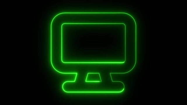 neon glowing desktop computer pc monitor icon animation symbol on black background . computer icon, computer monitor, concept, desktop pc, device, digital, display, effect, 