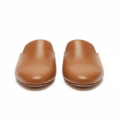 Pair of elegant, flat leather mules that cover the foot completely. Focus on comfort and style. Isolated on white . Created using generative AI tools
