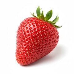 Perfectly ripe, glossy red strawberry, isolated, close-up, sharp focus, natural studio lighting, ultra-detailed, white background. Created using generative AI tools