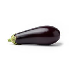 Single, long, glossy purple eggplant, minimal and elegant presentation, captured with soft, even studio lighting, white background. Created using generative AI tools