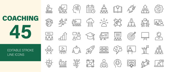 Coaching icon set. Editable line icons. Vector illustration.