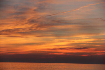 Orange cloudy sunset over Lake Erie
