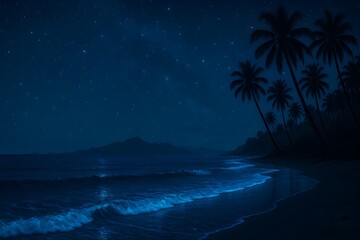 Cinematic Bioluminescent Tropical Beach at Night
