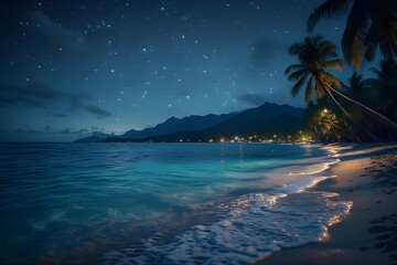 Cinematic Bioluminescent Tropical Beach at Night