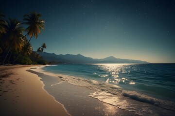 Cinematic Bioluminescent Tropical Beach at Night