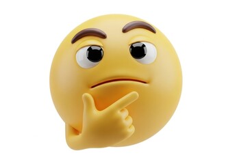 Fototapeta premium Thinking yellow 3d emoji contemplating decision or idea seriously