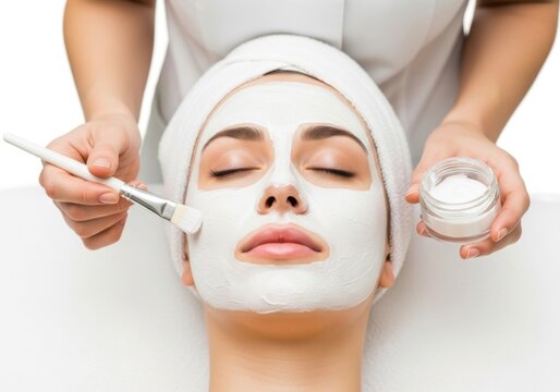Young woman enjoys a relaxing facial mask treatment at a beauty spa