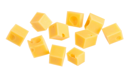 Close up of Cheese Square Falling, Isolated on Transparent Background