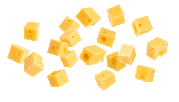 Tasty Cheese Square Falling, Isolated on Transparent Background, High Quality Photo