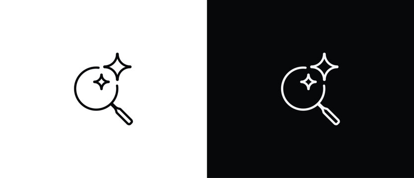 Search symbol with Artificial Intelligence. AI engineered star icon. Sparkling star with line style. Artificial Intelligence star logo. Digital brain, media, multimedia, button. Editable stroke.