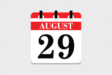 29 August Calendar icon vector, 29 dates of August month calendar icon, dates of August 29 icon calendar, vector calendar icon.