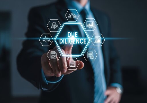 Businessman touching "due diligence" concept on virtual interface