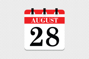 28 August Calendar icon vector, 28 dates of August month calendar icon, dates of August 28 icon calendar, vector calendar icon.