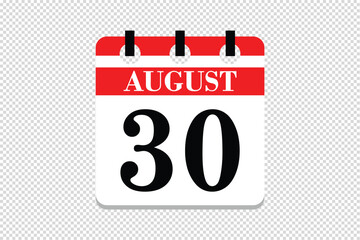 30 August Calendar icon vector, 30 dates of August month calendar icon, dates of August 30 icon calendar, vector calendar icon.