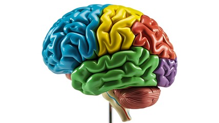 Colorful human brain model showing anatomical regions for education  
