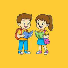 Illustration of students reading books. Children are studying.