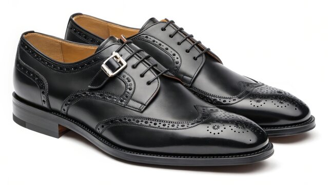 Classic black leather monk strap brogue shoes with intricate detailing for sophisticated style