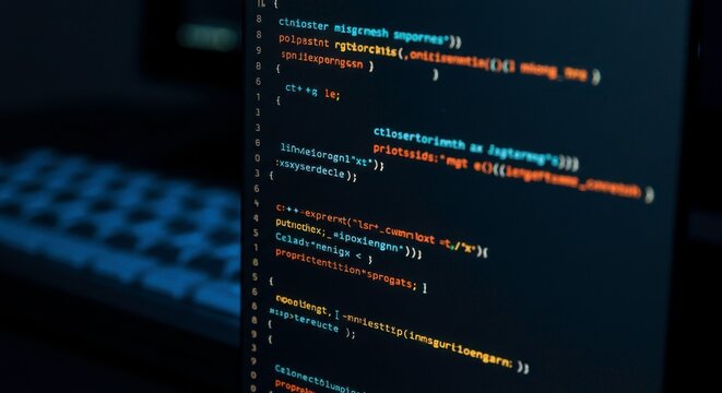 Detailed view of code on a computer screen illuminating software development