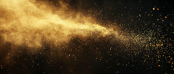 Fototapeta premium Golden Dust Particles Flowing in Dark Space Background Scene