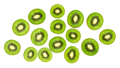 Kiwi Slices Isolated on Transparent Background, Top View, High Quality Photo