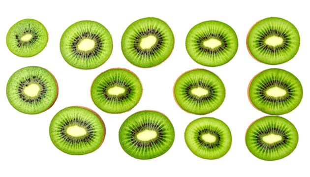 Kiwi Slices Isolated on Transparent Background, Top View