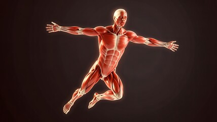 Detailed muscular human anatomy model in dynamic floating pose
