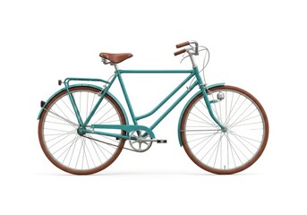Vintage teal city bicycle with brown details, isolated, clean.