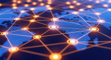 Global network connections showing data flow, communication, and digital technology