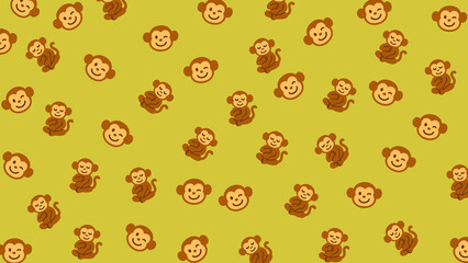 Monkey doodle faces create fun brown cartoon figures on a bright yellow background.