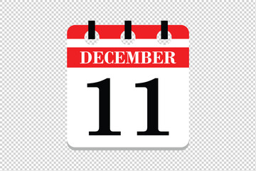 11 December Calendar icon vector, 11 dates of December month calendar icon, dates of December 11 icon calendar, vector calendar icon.