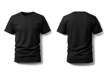 Blank black t-shirt front and back views on isolated background