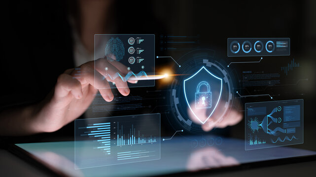 A futuristic cybersecurity dashboard for a Security Operations Center (SOC). The system monitors the network, analyzes data for threats, and provides comprehensive protection. Fermion