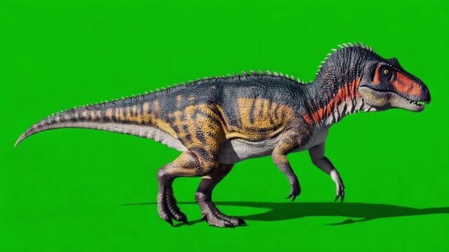 Majungasaurus dinosaur walking across a green screen background in a side profile view dinosaur green screen video