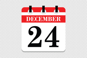 24 December Calendar icon vector, 24 dates of December month calendar icon, dates of December 24 icon calendar, vector calendar icon.