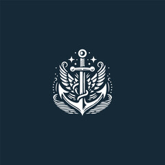 Sword anchor logo style icon design template vector illustration