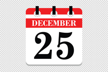25 December Calendar icon vector, 25 dates of December month calendar icon, dates of December 25 icon calendar, vector calendar icon.