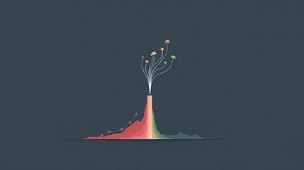 Colorful abstract graph with blooming flowers emerging from the top on a dark background