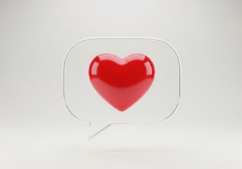 Red heart in transparent speech bubble 3d render social media