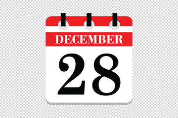 28 December Calendar icon vector, 28 dates of December month calendar icon, dates of December 28 icon calendar, vector calendar icon.