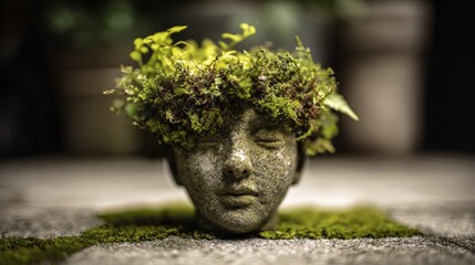 Obraz premium A small head with a green wreath on it