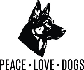 Peace Love Dogs German Shepherd Silhouette Vector Art Illustration Design for Dog Lovers and Pet Owners Graphics
