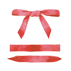 red ribbon bow watercolor clipart. Ideal for creating feminine, kids, baby showers, and aesthetic stationery, card, seasonal decoration, Christmas card and more.