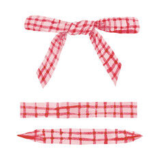 red ribbon bow watercolor clipart. Ideal for creating feminine, kids, baby showers, and aesthetic stationery, card, seasonal decoration, Christmas card and more.